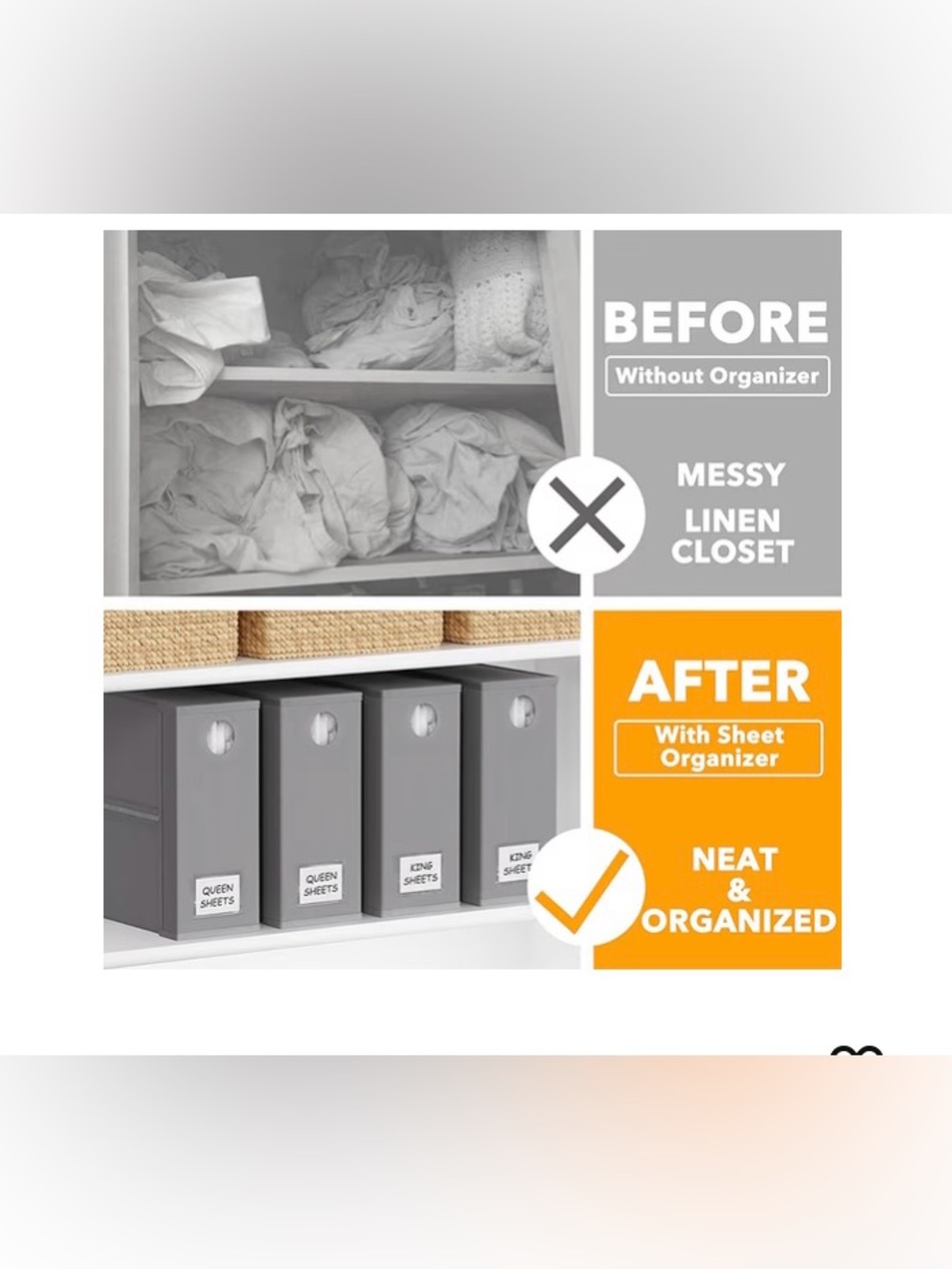 Grey Full, Queen and King Sheet Organizers - Set of 4 - Picture 3 of 8